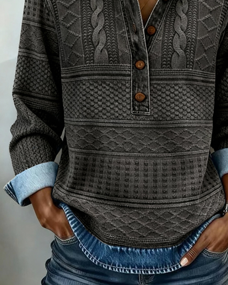 Grace |Trendy Sweatshirt with Half Button and Collar