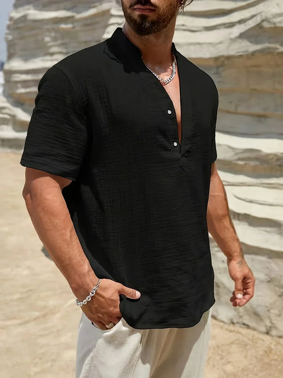 Darevo | Elegant Summer Shirt with High Collar
