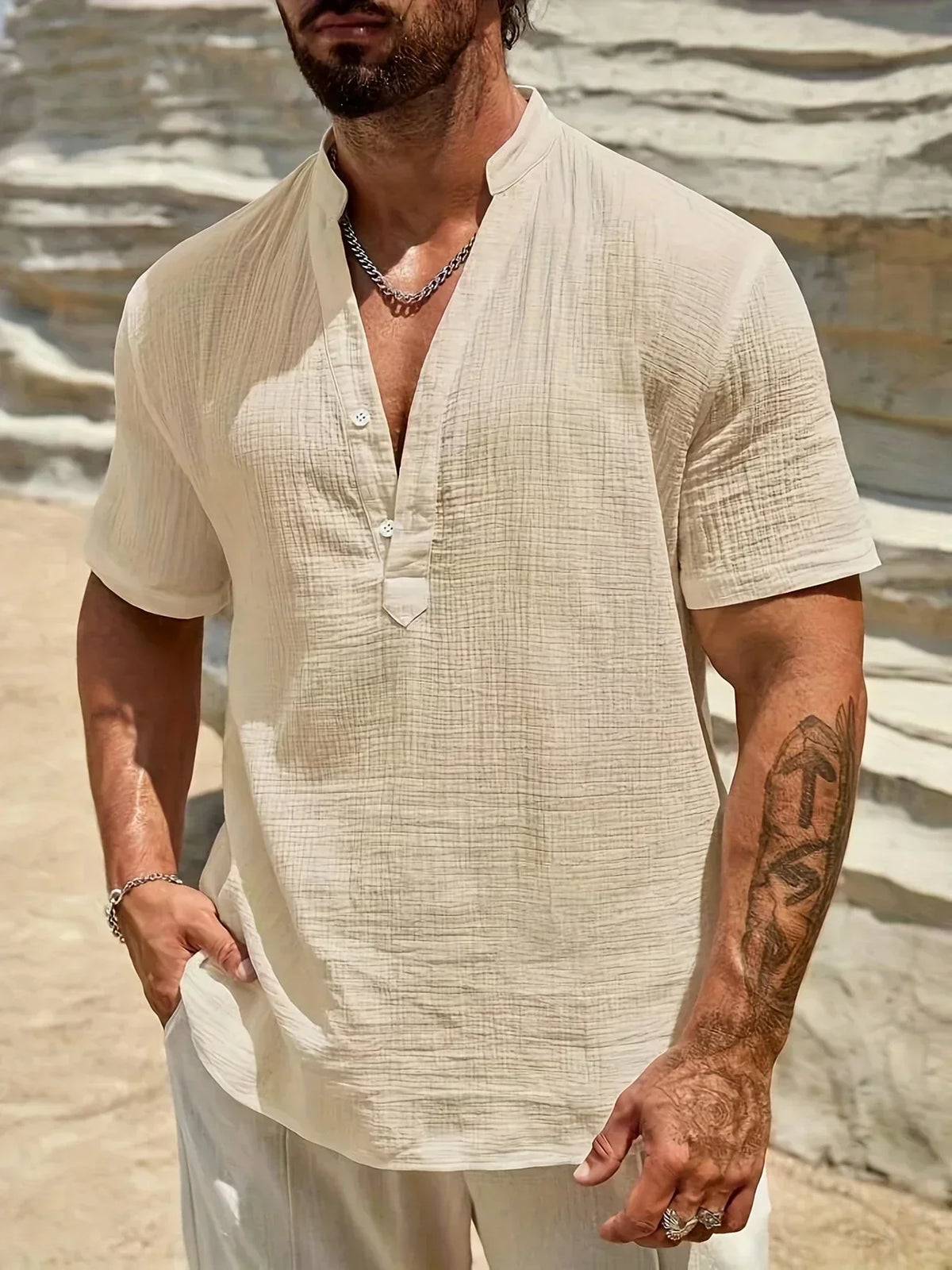 Darevo | Elegant Summer Shirt with High Collar
