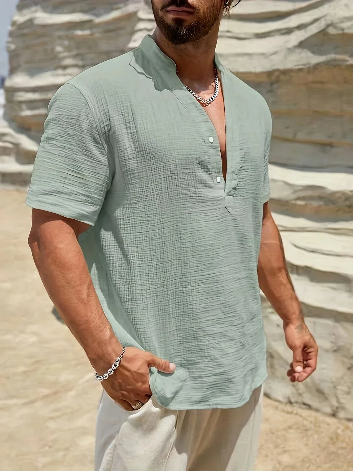 Darevo | Elegant Summer Shirt with High Collar