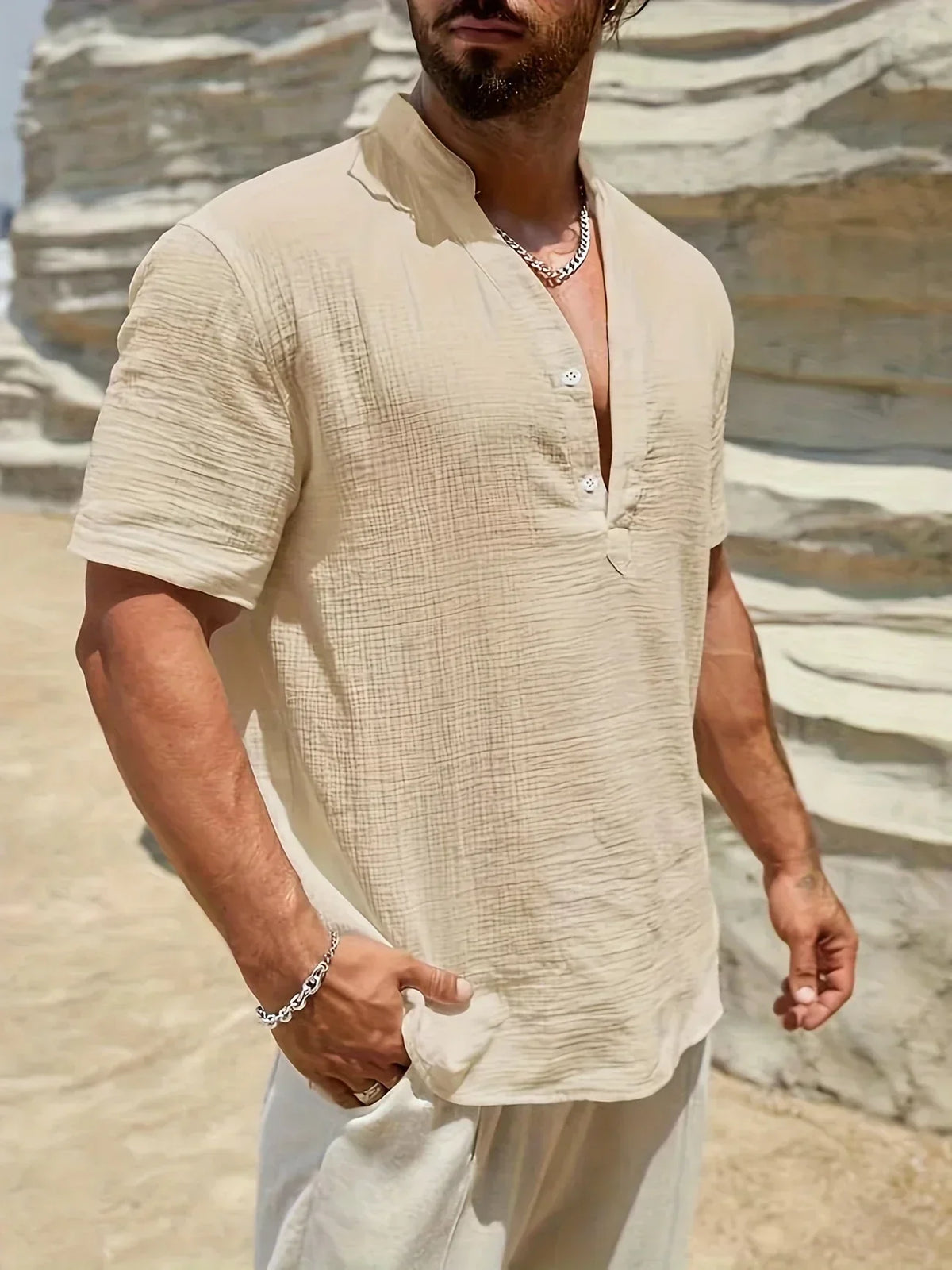 Darevo | Elegant Summer Shirt with High Collar
