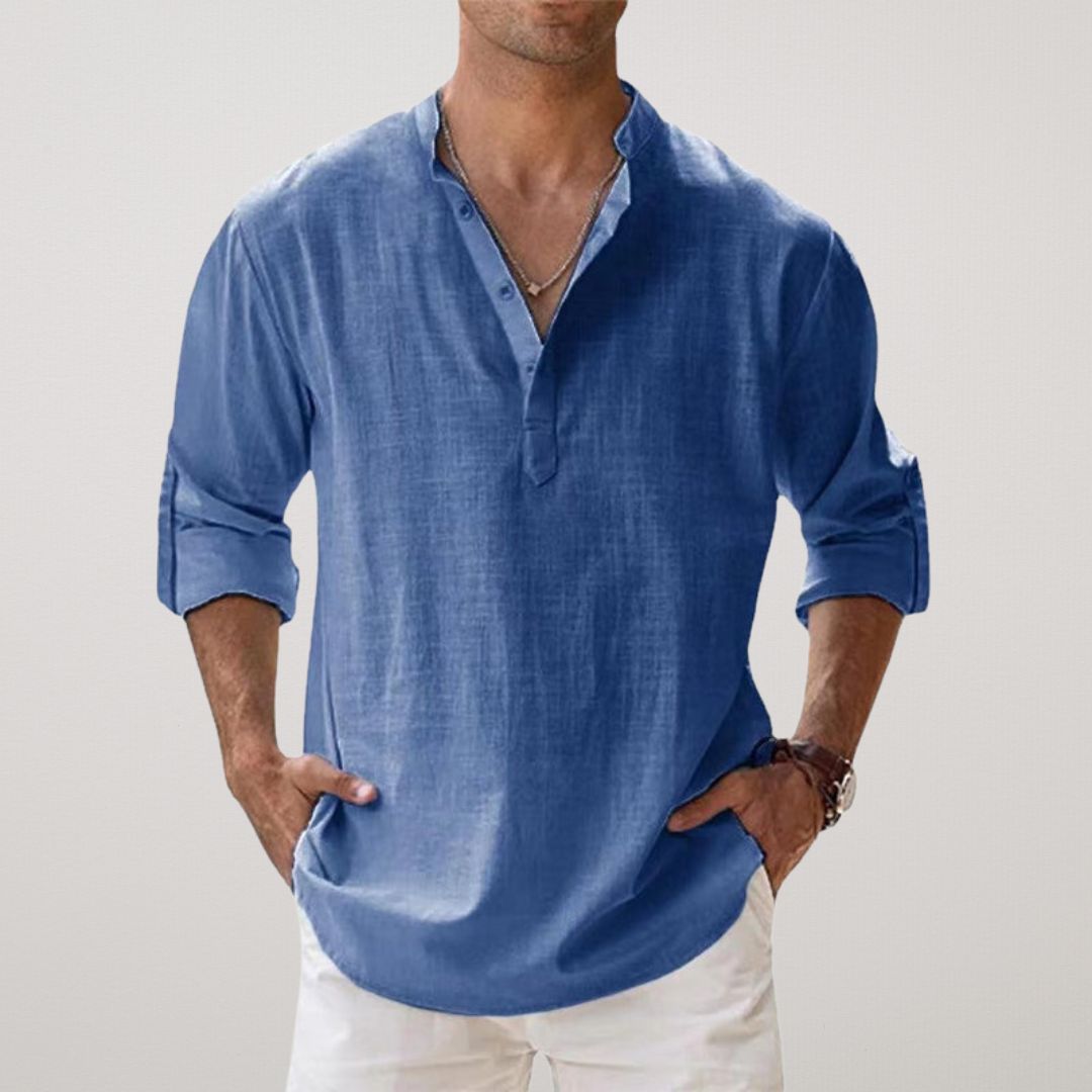 Darevo | Linen Effect Cotton Henley Shirt