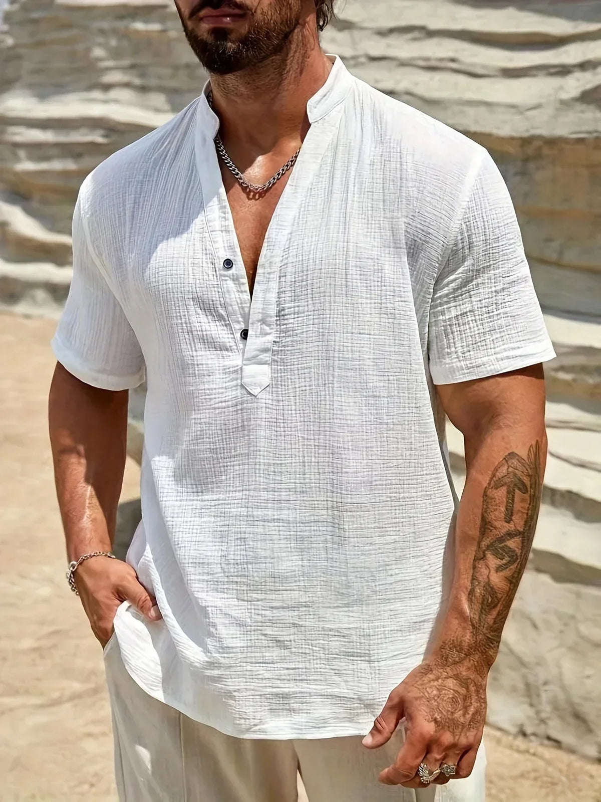 Darevo | Elegant Summer Shirt with High Collar