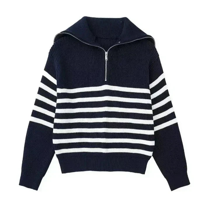Darevo | Striped Zip Sweater