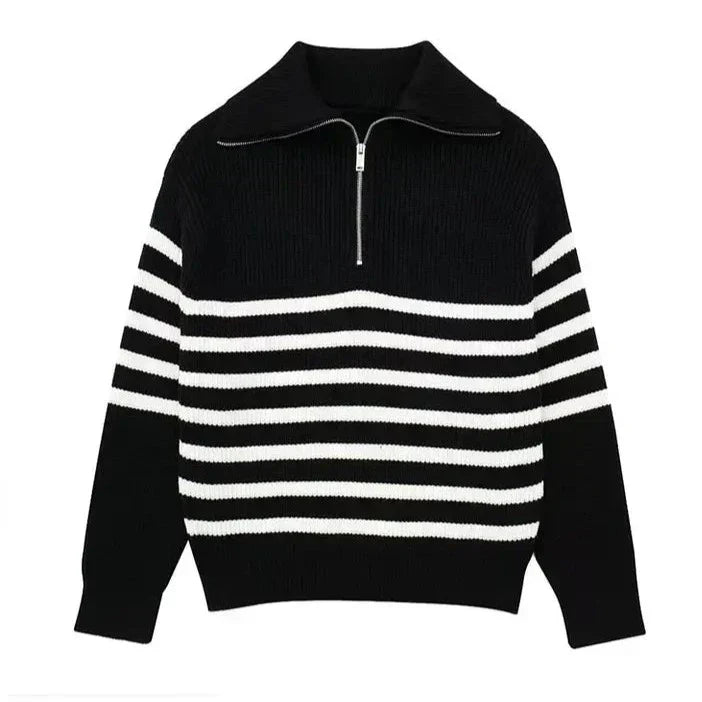 Darevo | Striped Zip Sweater