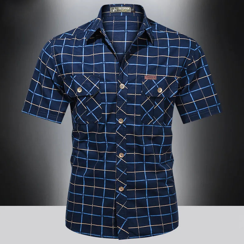Darevo | Elegant Short Sleeve Checkered Shirt