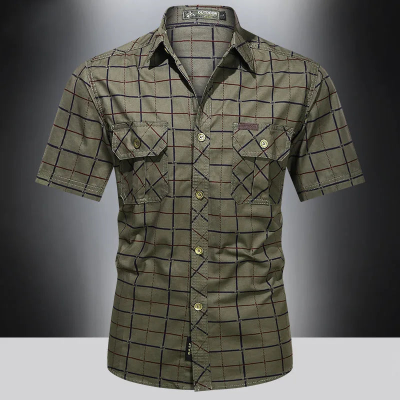 Darevo | Elegant Short Sleeve Checkered Shirt