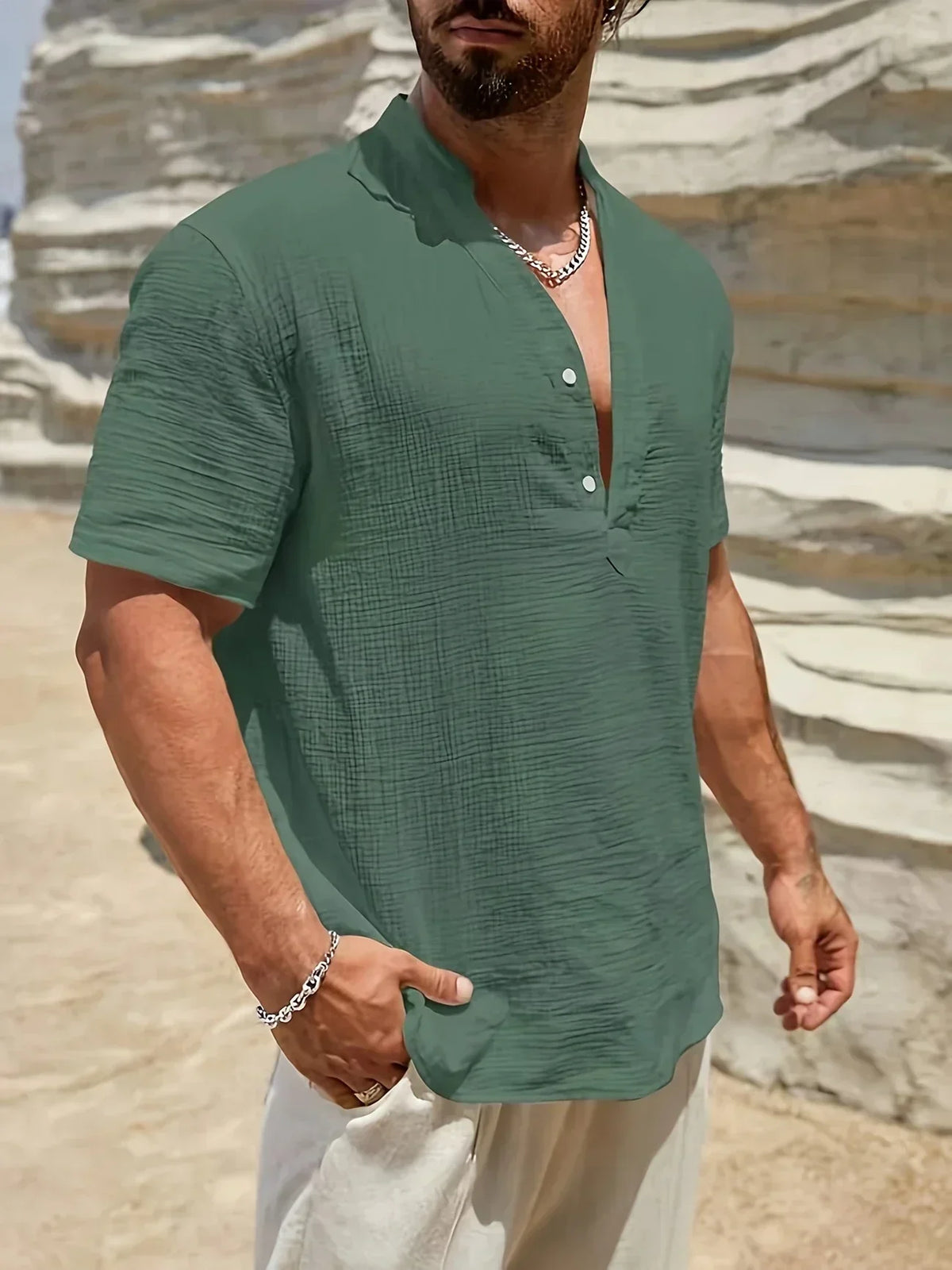 Darevo | Elegant Summer Shirt with High Collar