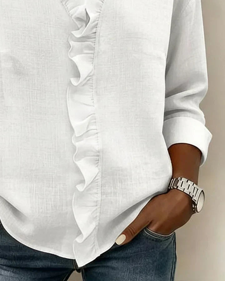 Darevo | Blouse with Ruffles, V-Neck and Long Sleeves