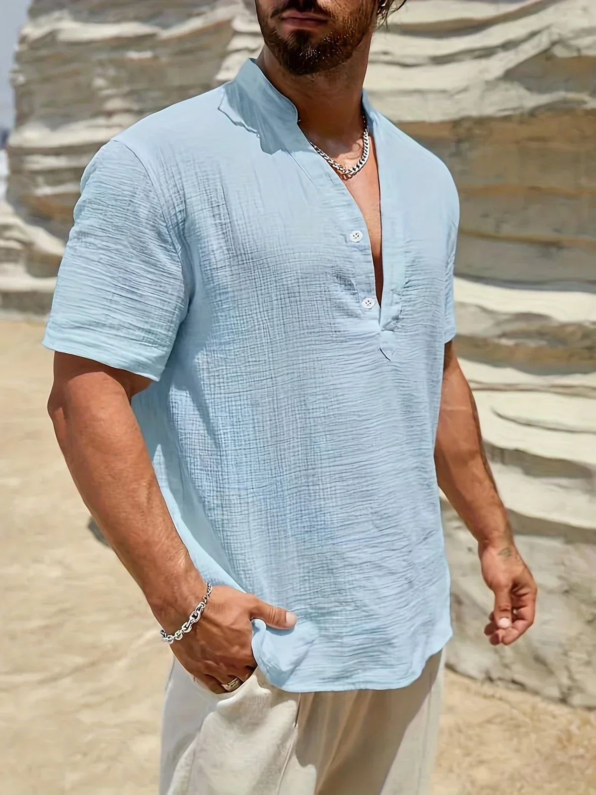 Darevo | Elegant Summer Shirt with High Collar