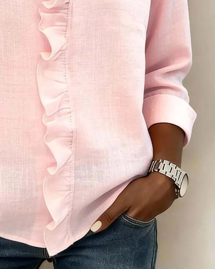 Darevo | Blouse with Ruffles, V-Neck and Long Sleeves