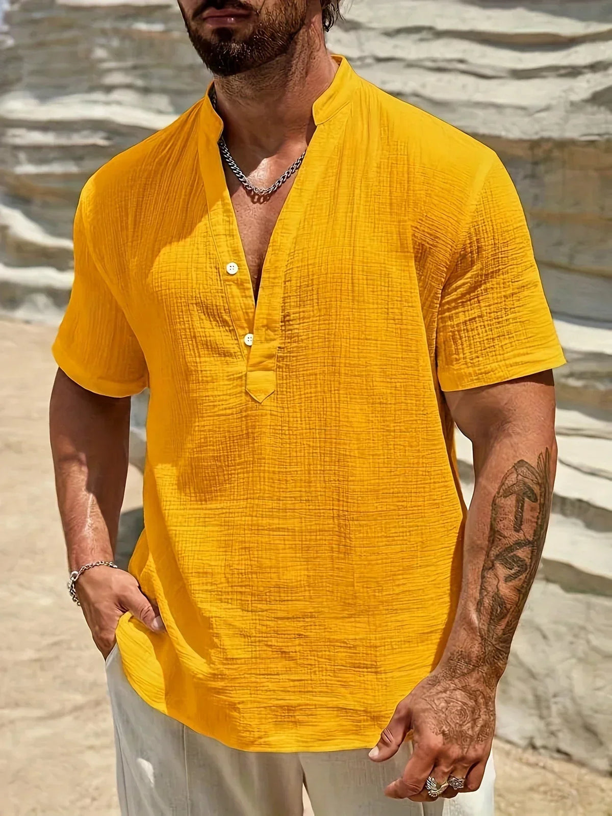 Darevo | Elegant Summer Shirt with High Collar