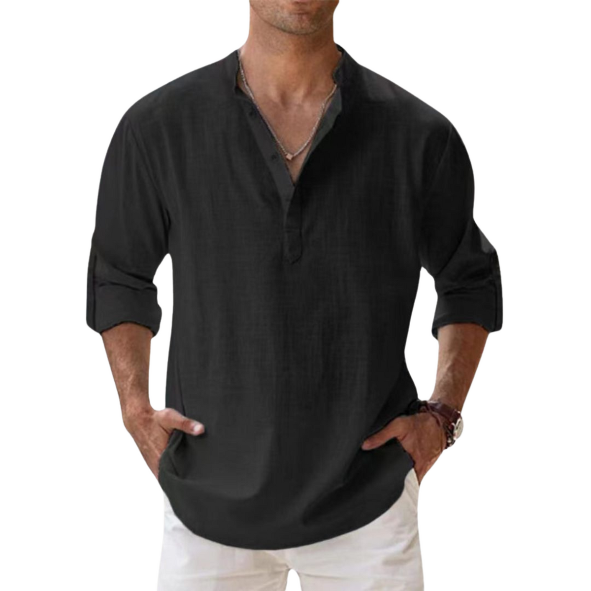 Darevo | Linen Effect Cotton Henley Shirt