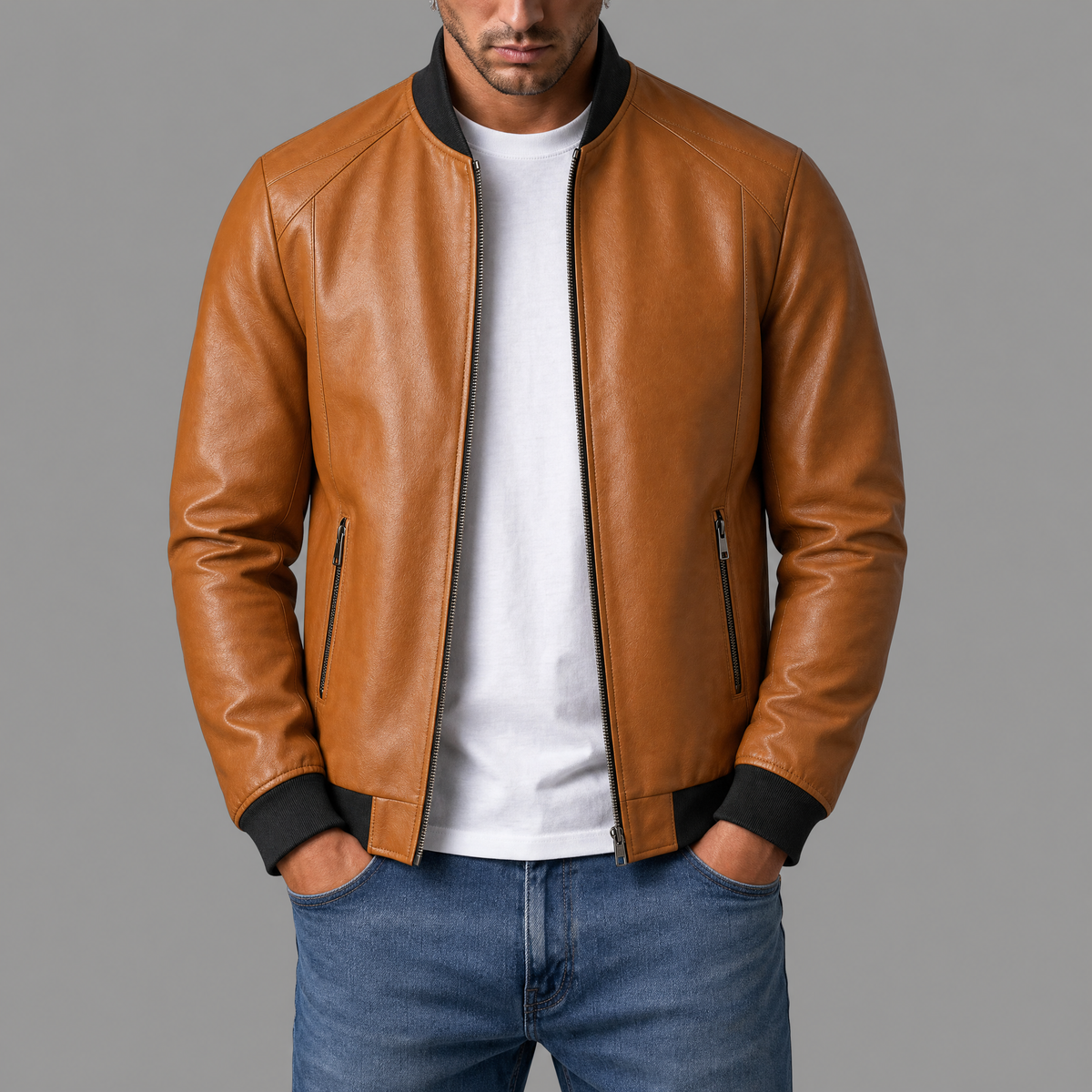Darevo | Leather Bomber Jacket