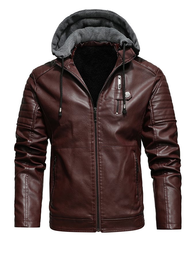 Desmond | ZIPPERED HOODED LEATHER EFFECT JACKET WITH LINING