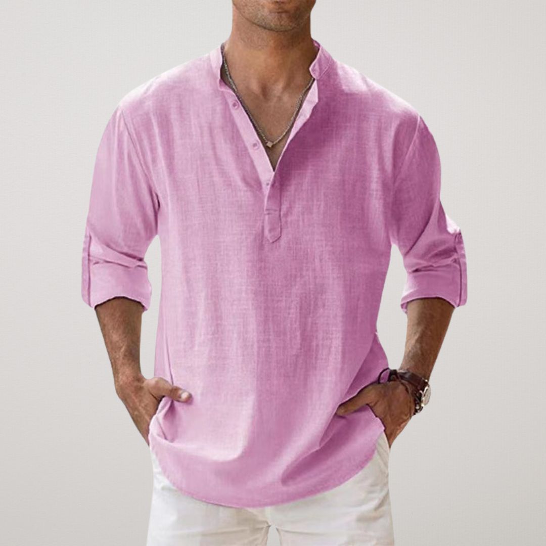Darevo | Linen Effect Cotton Henley Shirt
