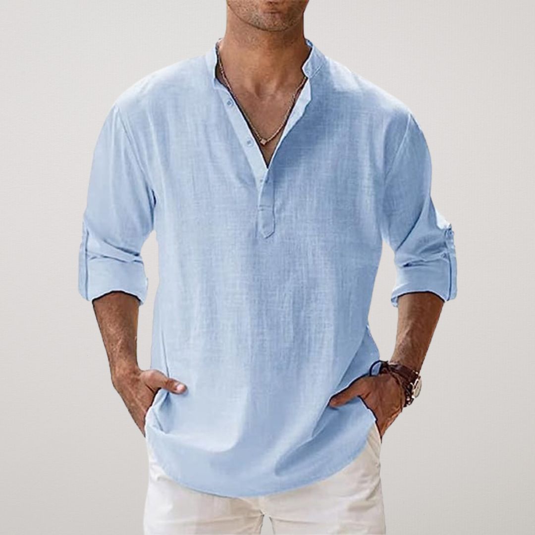 Darevo | Linen Effect Cotton Henley Shirt
