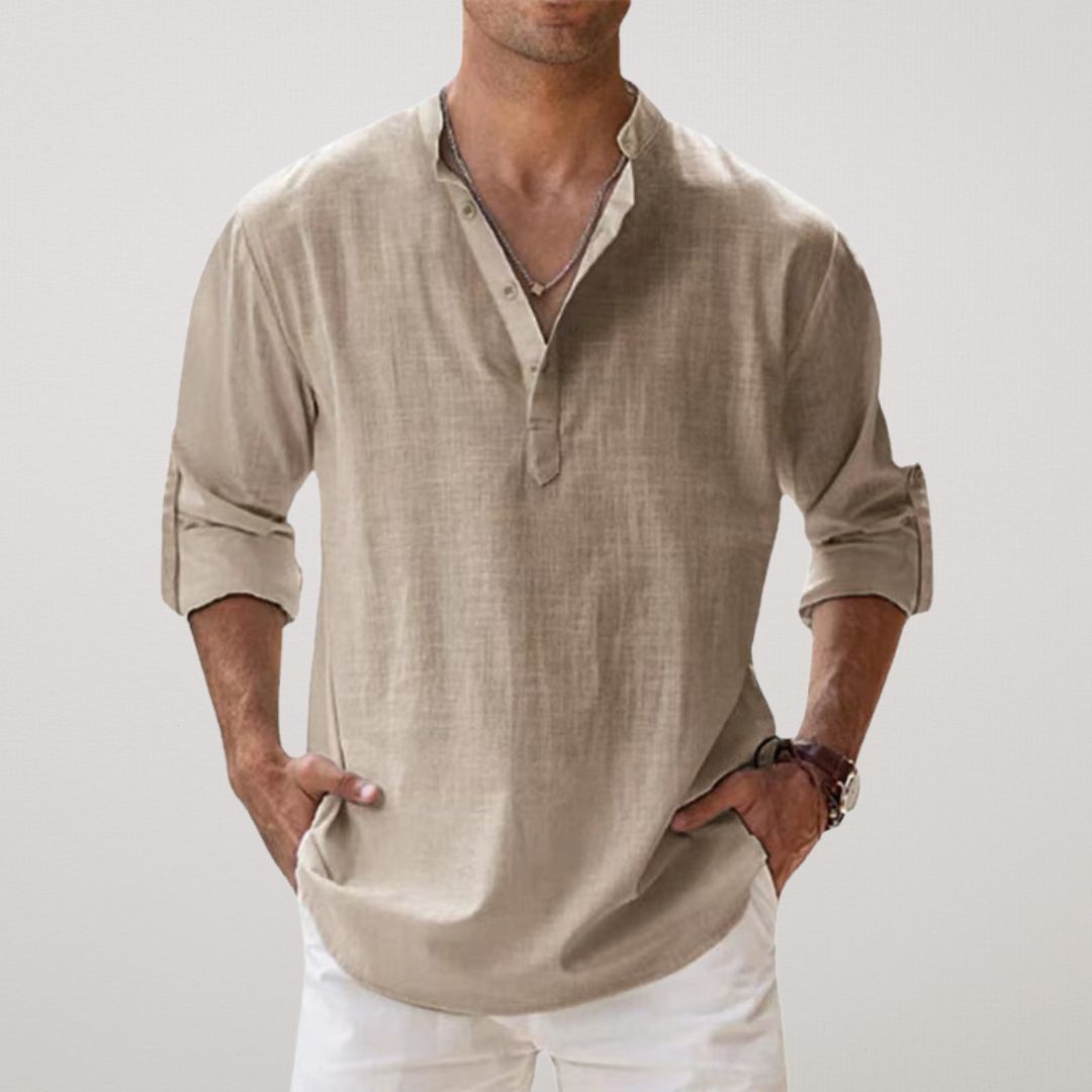 Darevo | Linen Effect Cotton Henley Shirt