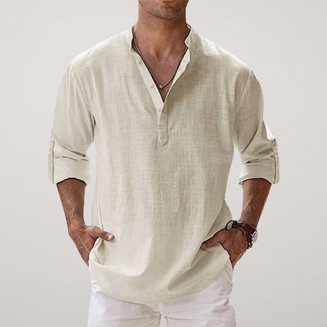 Darevo | Linen Effect Cotton Henley Shirt