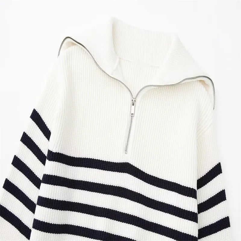 Darevo | Striped Zip Sweater