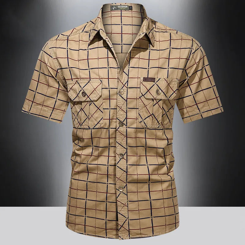 Darevo | Elegant Short Sleeve Checkered Shirt