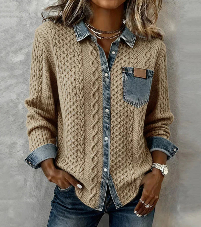 Ava | Patchwork Knit Top with Denim Details