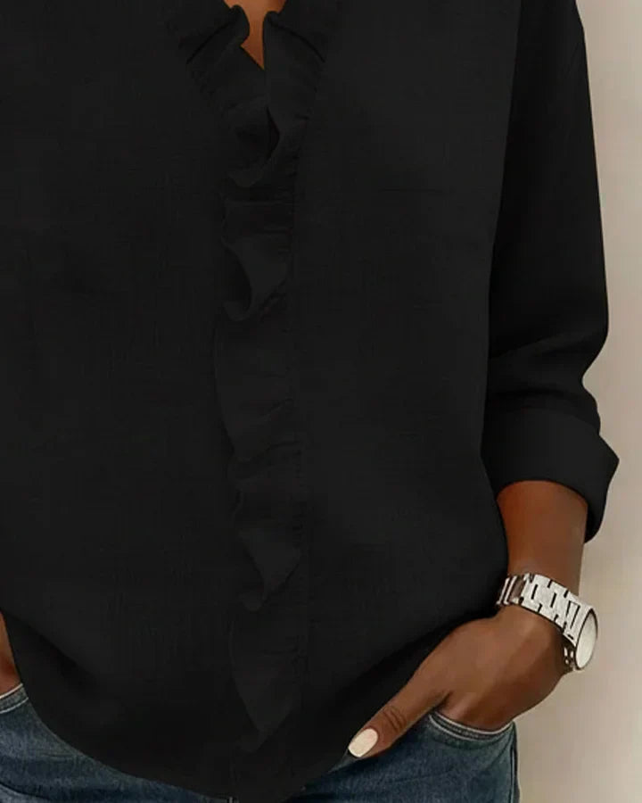 Darevo | Blouse with Ruffles, V-Neck and Long Sleeves