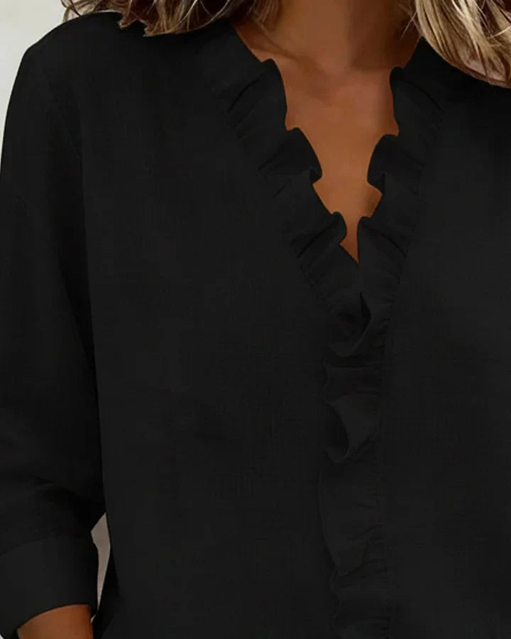 Darevo | Blouse with Ruffles, V-Neck and Long Sleeves
